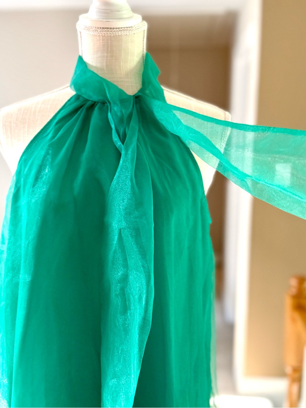 Maeve by Anthropologie Organza Bow-Neck Kelly Green Halter Tie Mini Dress - Picture 7 of 10